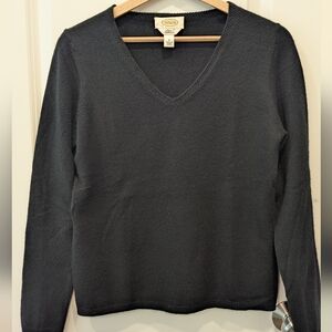Talbots 100% Cashmere Sweater Womens Small Black Crew neck Pullover V neck
